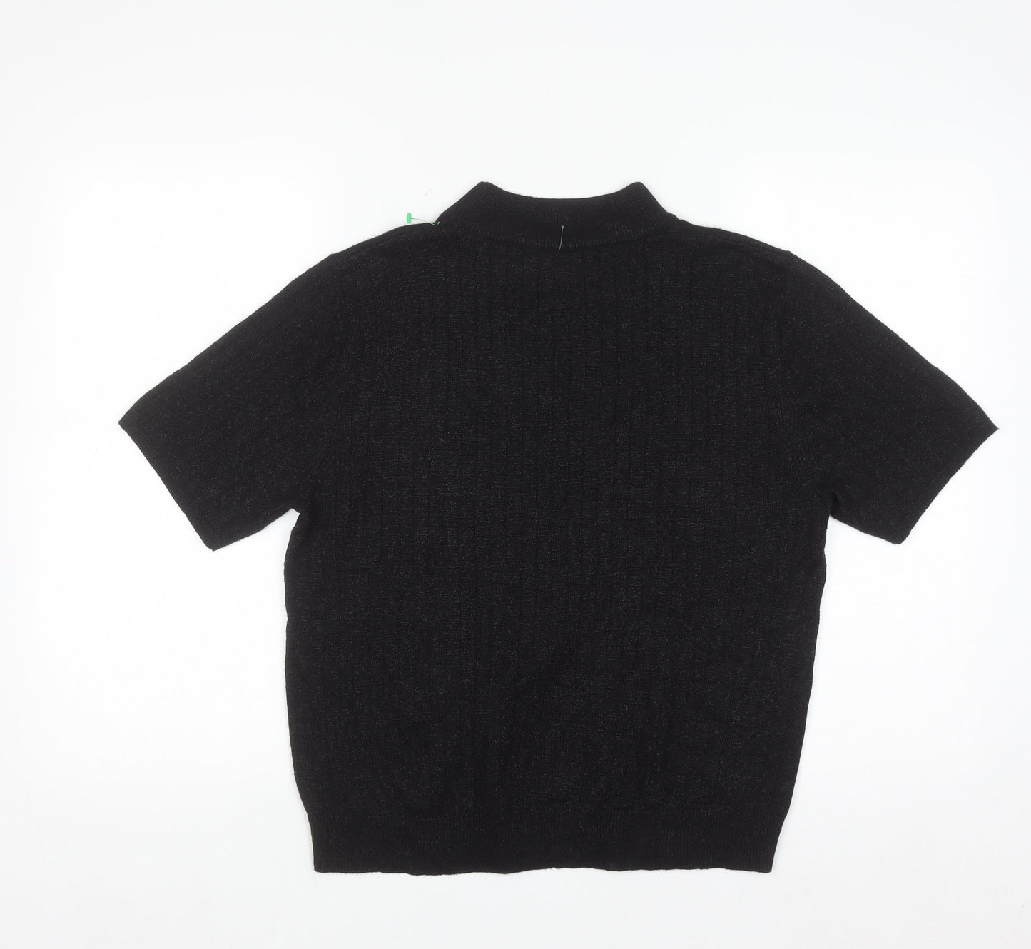 Sag Harbor Women Black Mock Neck Short Sleeve Petite Pullover Jumper M
