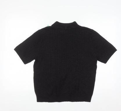 Sag Harbor Women Black Mock Neck Short Sleeve Petite Pullover Jumper M