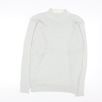P'Galli Womens Silver Mock Neck Knit Pullover Jumper Size M