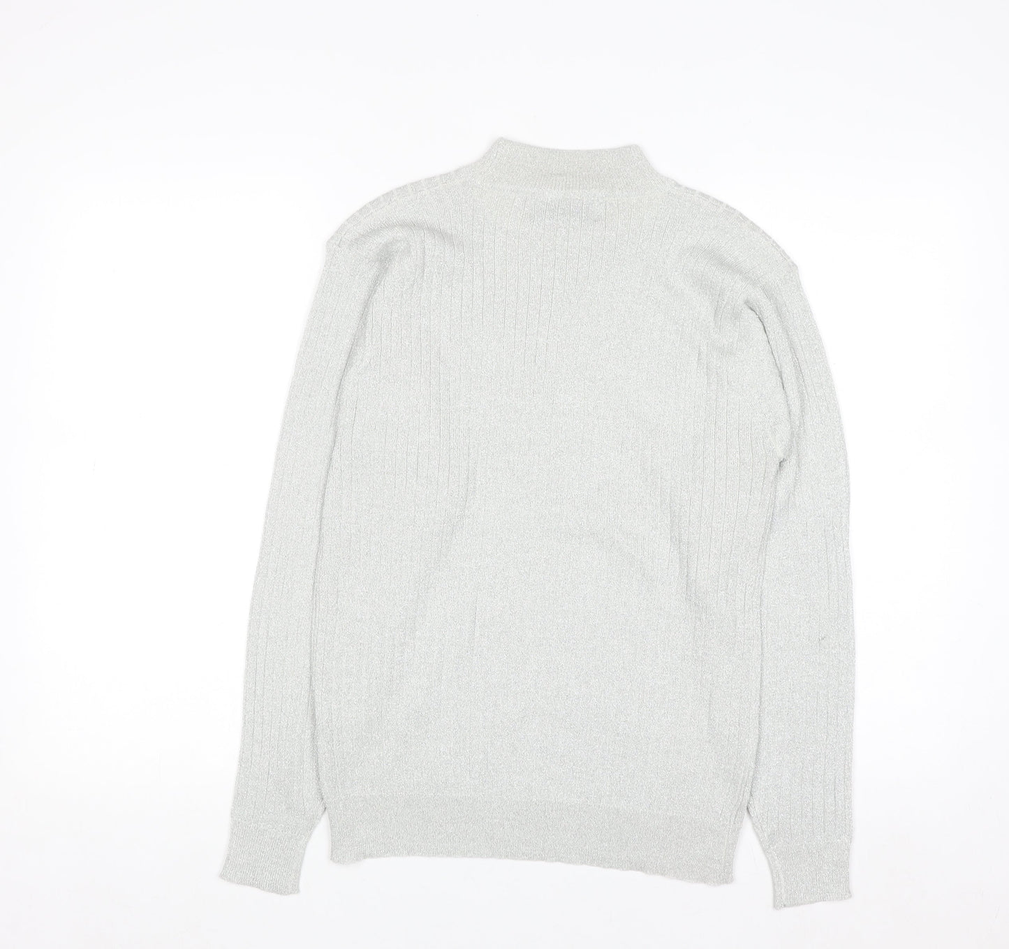 P'Galli Womens Silver Mock Neck Knit Pullover Jumper Size M