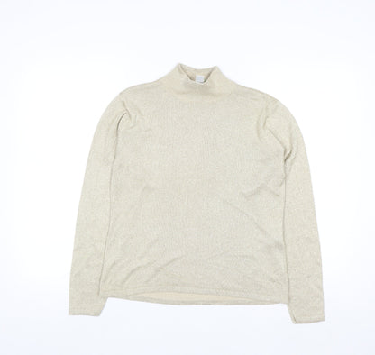 Talbots Women’s Beige Metallic Knit Roll Neck Jumper Size S