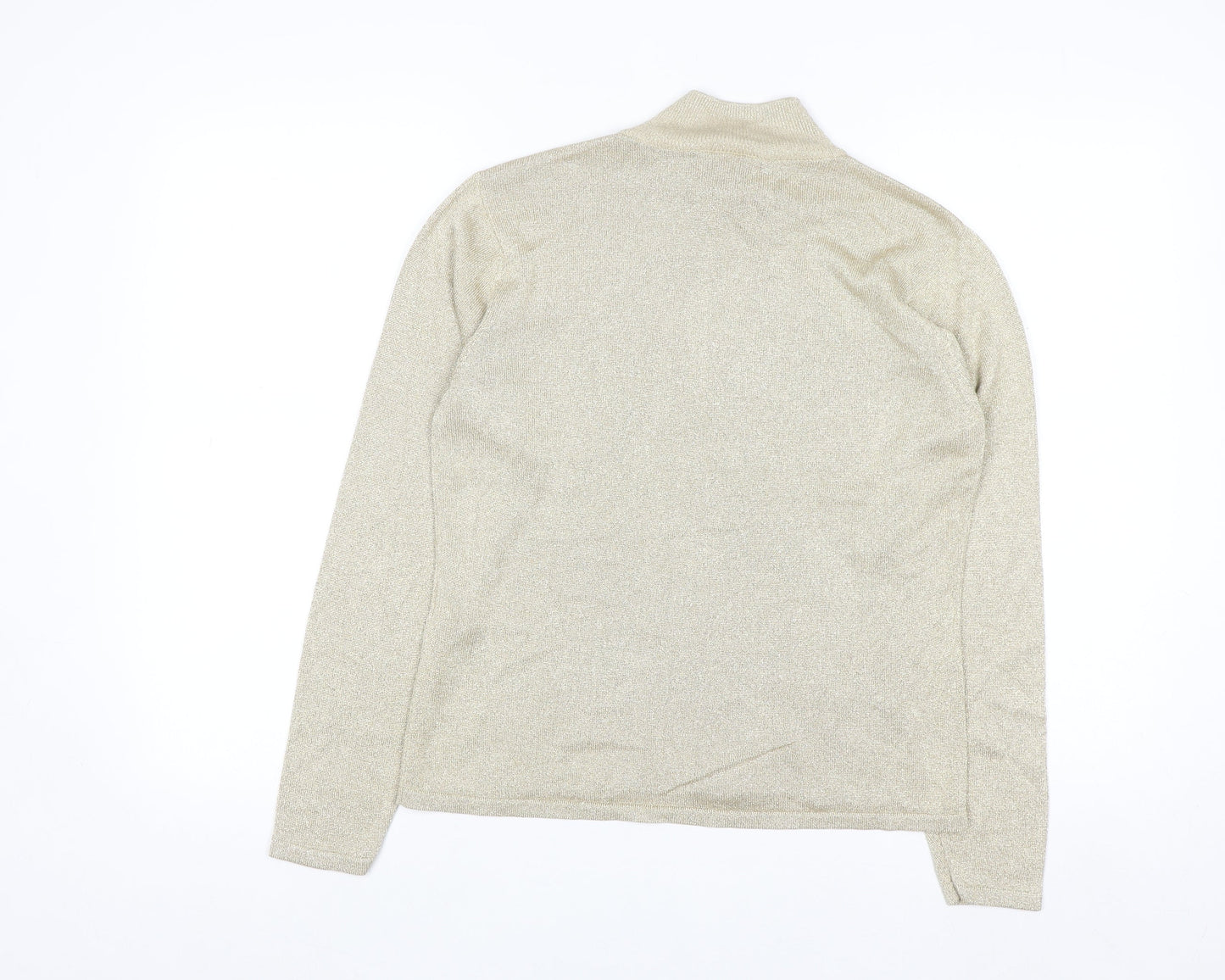 Talbots Women’s Beige Metallic Knit Roll Neck Jumper Size S