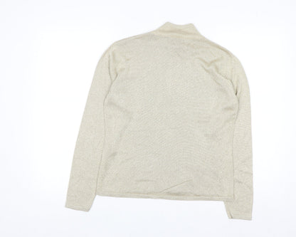 Talbots Women’s Beige Metallic Knit Roll Neck Jumper Size S