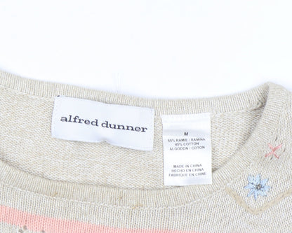 Alfred Dunner Women Beige Floral Embroidered Knit Jumper Size M