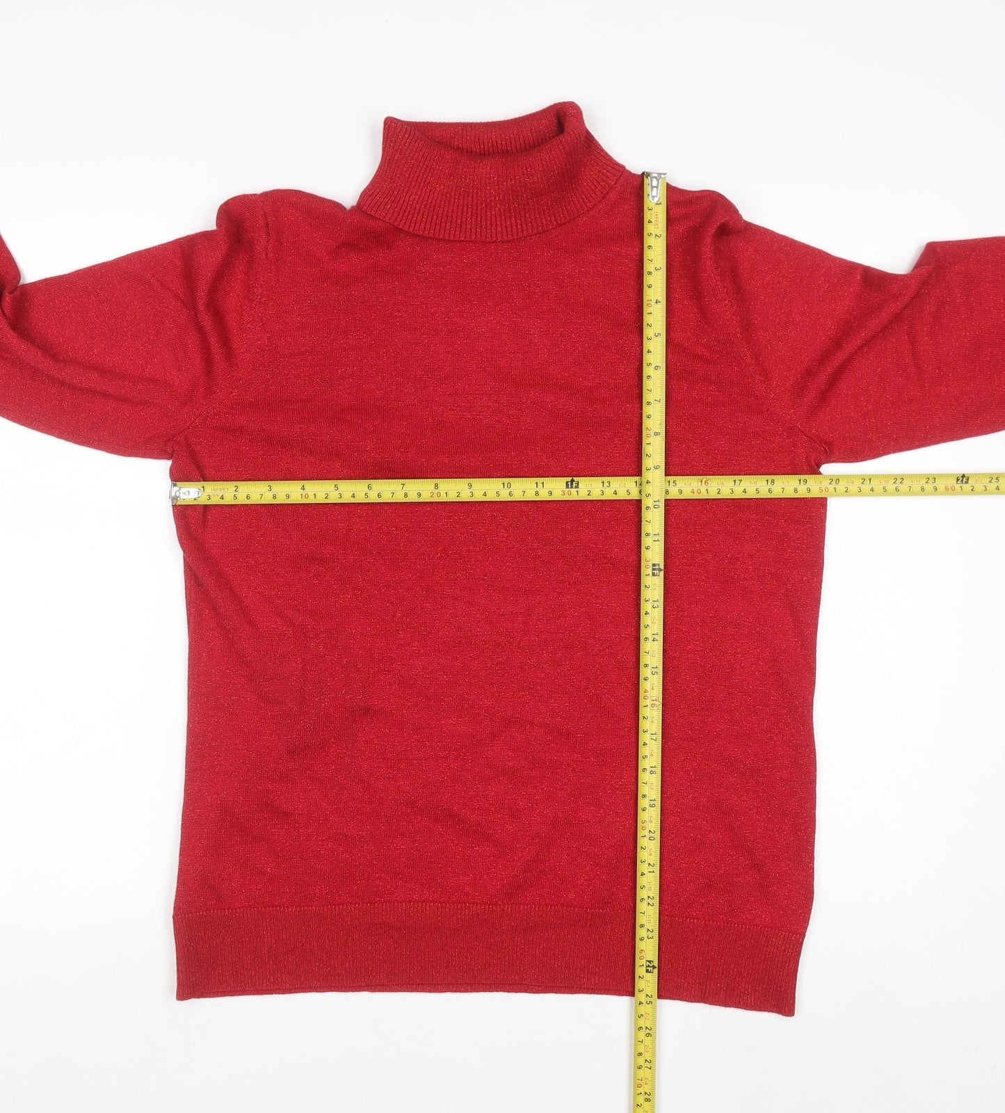 Carolyn Taylor Women Red Roll Neck Knit Jumper L Long Sleeve