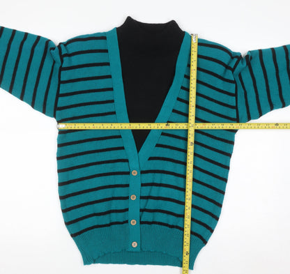 AMILANO Women's Blue Striped V-Neck Button Cardigan M