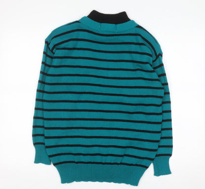 AMILANO Women's Blue Striped V-Neck Button Cardigan M