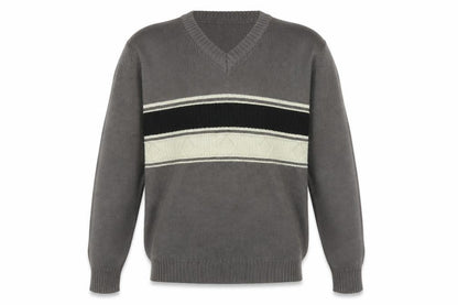MK Collection Men's Grey V-Neck Pullover Jumper L Knitwear
