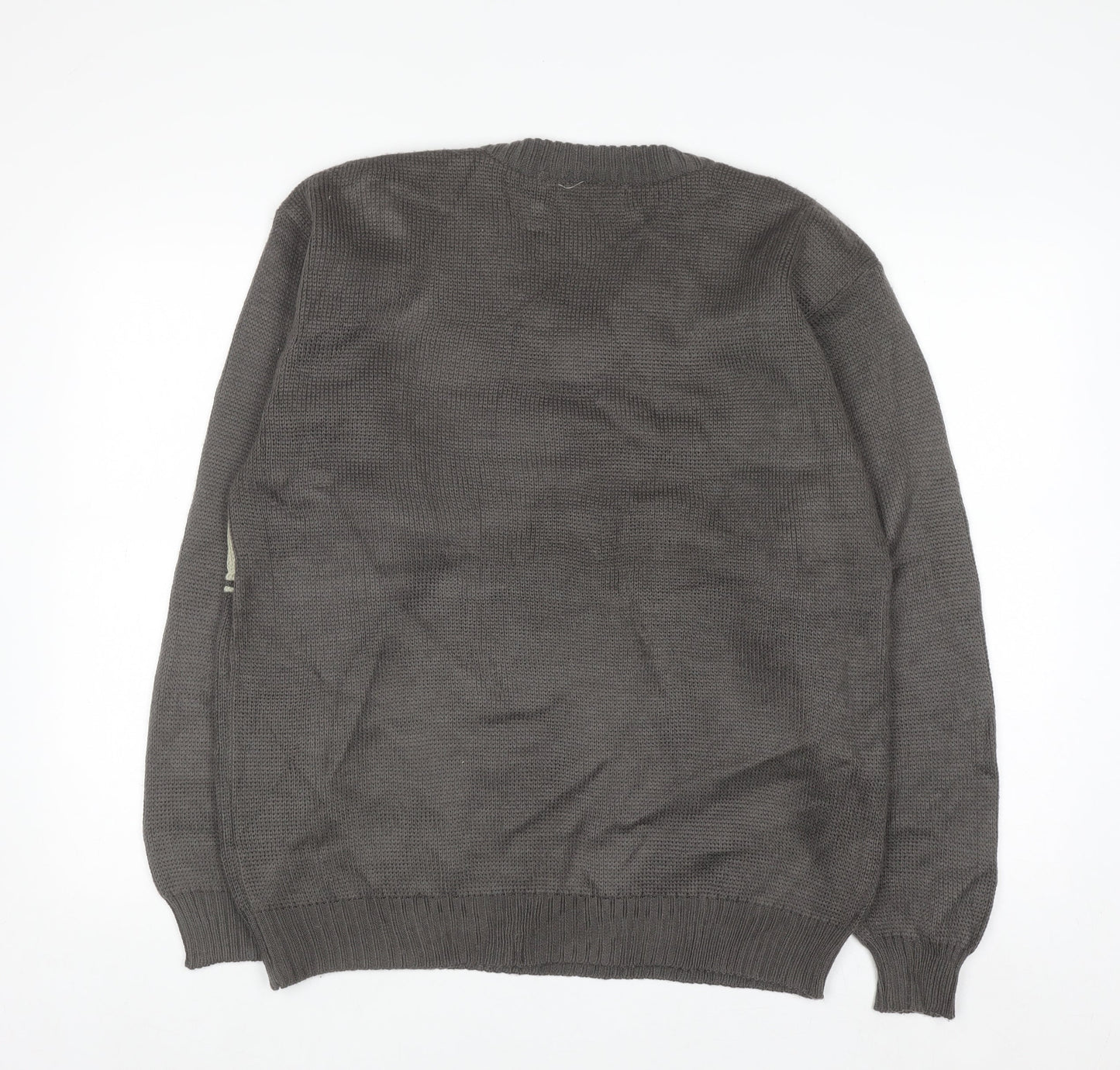 MK Collection Men's Grey V-Neck Pullover Jumper L Knitwear