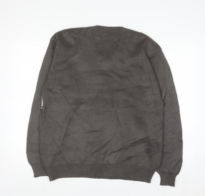 MK Collection Men's Grey V-Neck Pullover Jumper L Knitwear