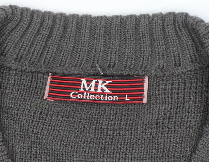 MK Collection Men's Grey V-Neck Pullover Jumper L Knitwear