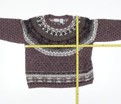 Arizona Jean Co Womens Purple Fair Isle Knit Jumper Size L Winter Wool Blend