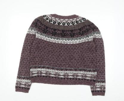 Arizona Jean Co Womens Purple Fair Isle Knit Jumper Size L Winter Wool Blend