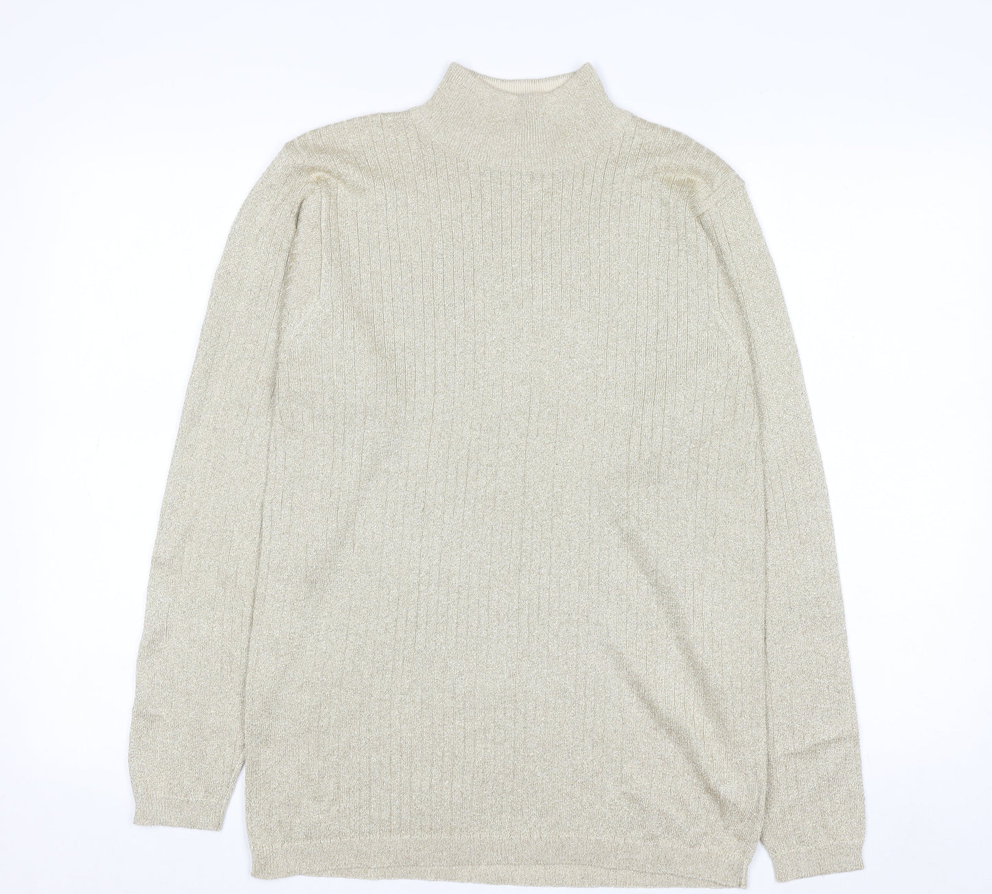 Marisa Christina Women's Beige Mock Neck Metallic Knit Jumper L