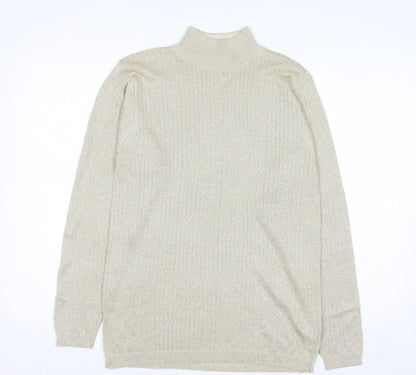 Marisa Christina Women's Beige Mock Neck Metallic Knit Jumper L