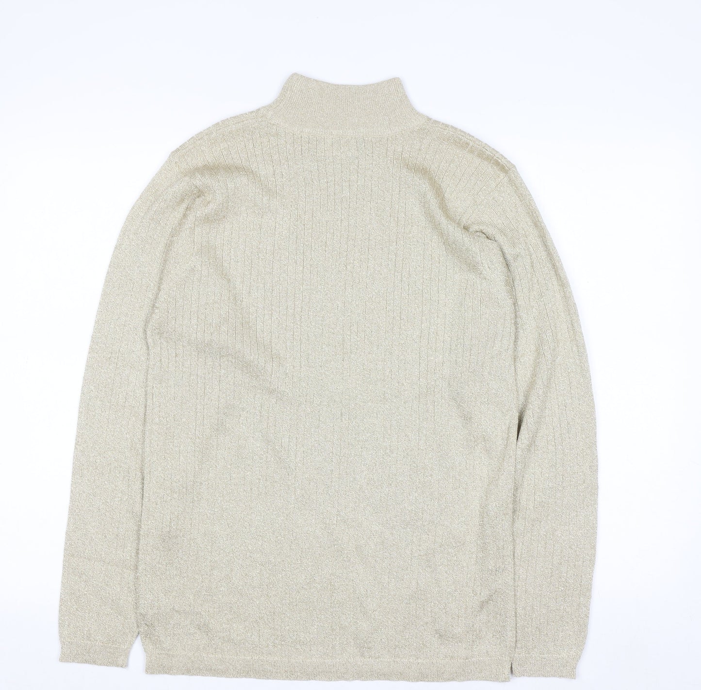 Marisa Christina Women's Beige Mock Neck Metallic Knit Jumper L