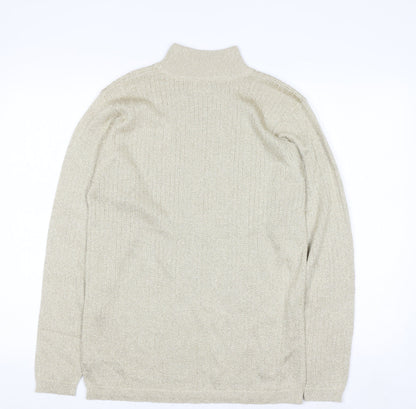 Marisa Christina Women's Beige Mock Neck Metallic Knit Jumper L