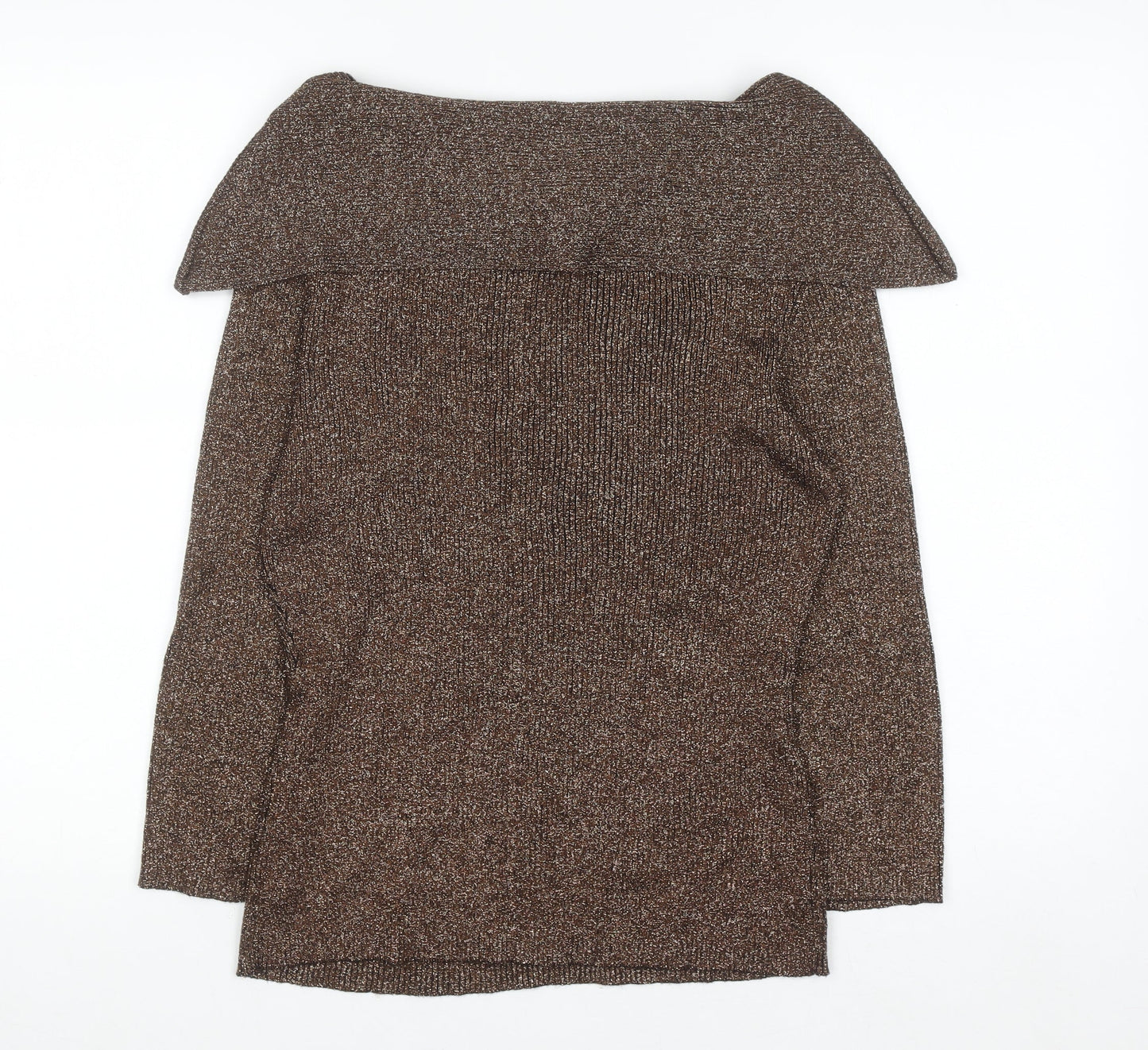 Christine Phillipe Womens Brown Beaded Boat Neck L Knit Jumper