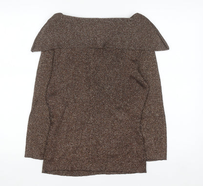 Christine Phillipe Womens Brown Beaded Boat Neck L Knit Jumper