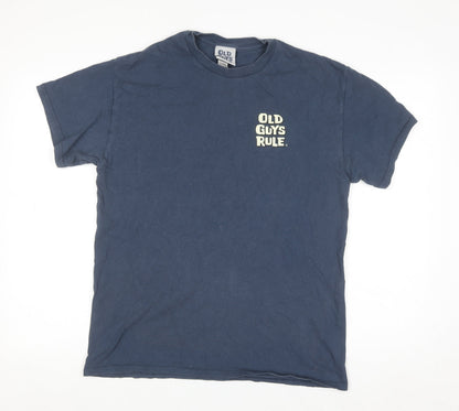 Old Guys Rule Mens Blue Graphic Cotton T-Shirt Size M Funny Dog Print