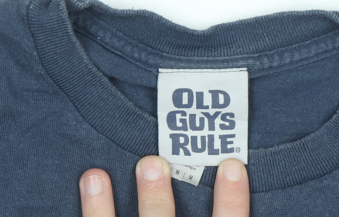 Old Guys Rule Mens Blue Graphic Cotton T-Shirt Size M Funny Dog Print