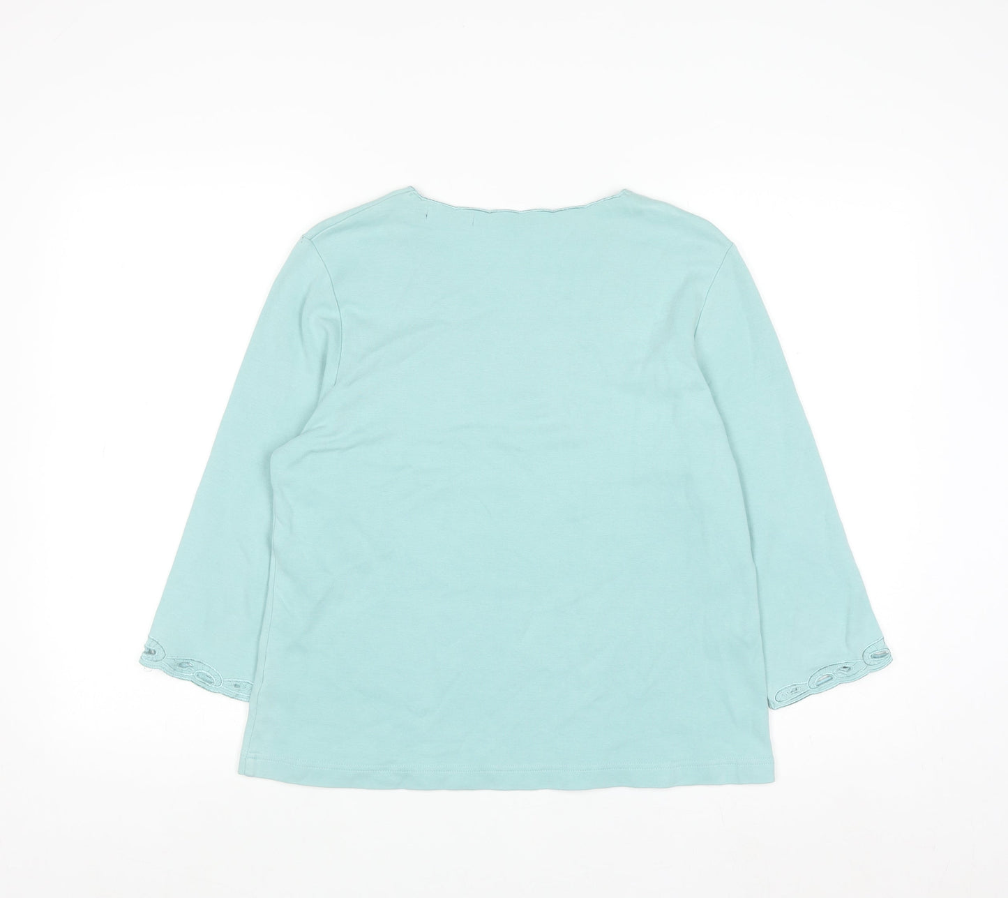 Dash Women's Blue Embroidered V-Neck 3/4 Sleeve Cotton Top Size 14