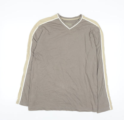 Maine New England Men's Small Beige Long Sleeve V-Neck Cotton Top