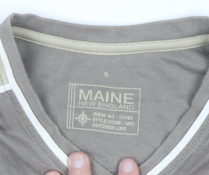 Maine New England Men's Small Beige Long Sleeve V-Neck Cotton Top