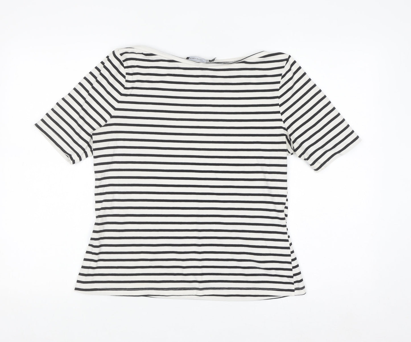 Karen Millen Women’s Black White Striped Cotton Basic T-Shirt Size 14