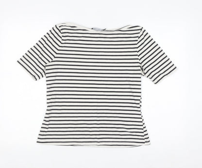 Karen Millen Women’s Black White Striped Cotton Basic T-Shirt Size 14
