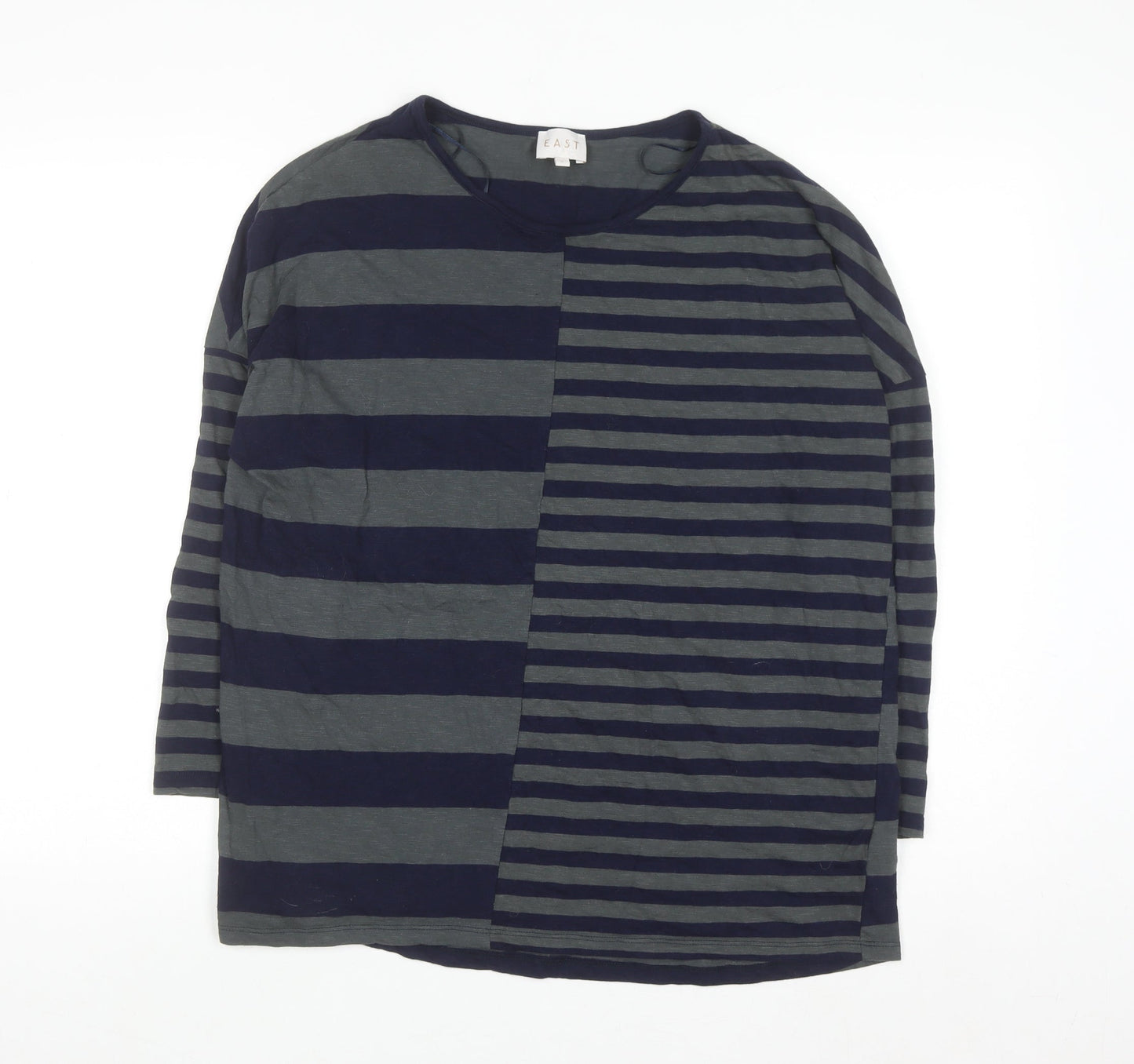EAST Women's Blue Striped Cotton Long Sleeve T-Shirt Size S