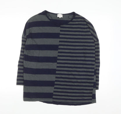 EAST Women's Blue Striped Cotton Long Sleeve T-Shirt Size S