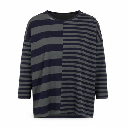 East Women's Blue Striped Cotton Long Sleeve T-Shirt Size S