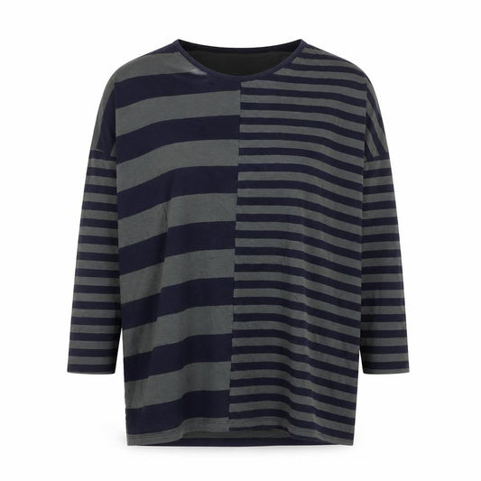 EAST Women's Blue Striped Cotton Long Sleeve T-Shirt Size S