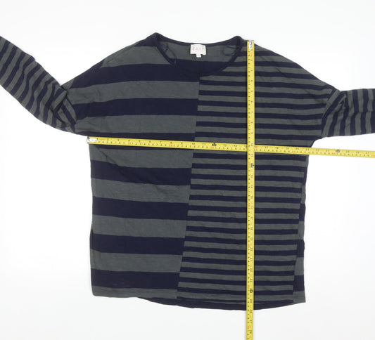 EAST Women's Blue Striped Cotton Long Sleeve T-Shirt Size S