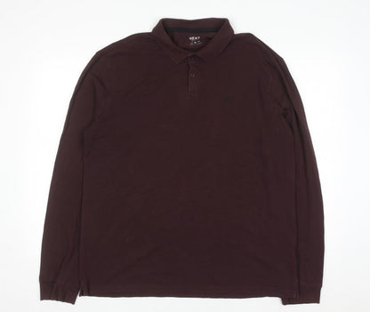 Next Men’s Brown Long Sleeve Regular Fit Polo Shirt XL Cotton
