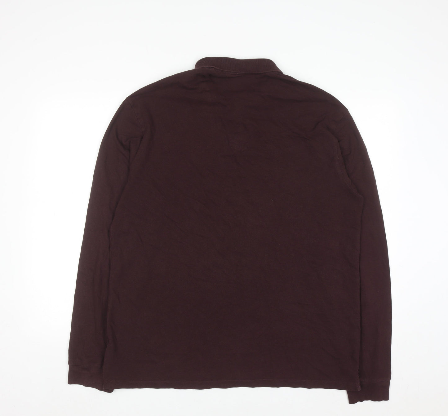 Next Men’s Brown Long Sleeve Regular Fit Polo Shirt XL Cotton