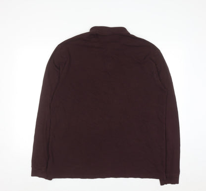 Next Men’s Brown Long Sleeve Regular Fit Polo Shirt XL Cotton