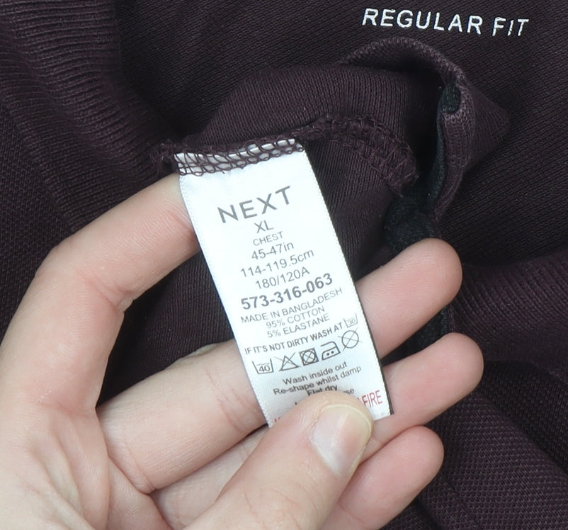 Next Men’s Brown Long Sleeve Regular Fit Polo Shirt XL Cotton