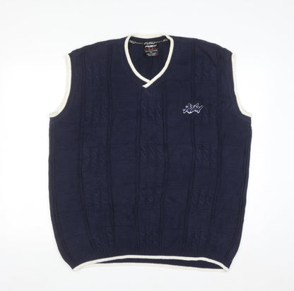 FUBU Men's Blue Cable-Knit Sleeveless V-Neck Vest XL
