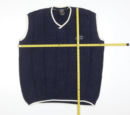 FUBU Men's Blue Cable-Knit Sleeveless V-Neck Vest XL