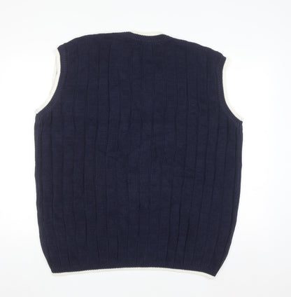 FUBU Men's Blue Cable-Knit Sleeveless V-Neck Vest XL