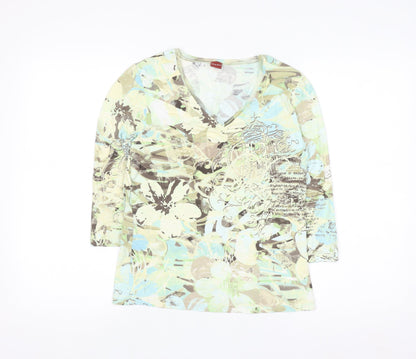 Olsen Women’s Multicoloured Floral V-Neck 3/4 Sleeve Cotton Top M