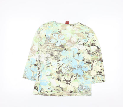 Olsen Women’s Multicoloured Floral V-Neck 3/4 Sleeve Cotton Top M