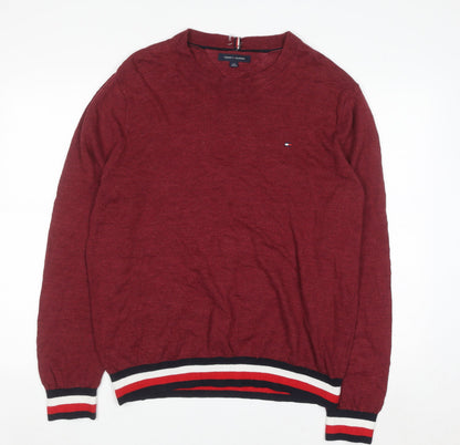 Tommy Hilfiger Men's Red Crew Neck Jumper Size L Classic Knit