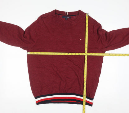 Tommy Hilfiger Men's Red Crew Neck Jumper Size L Classic Knit