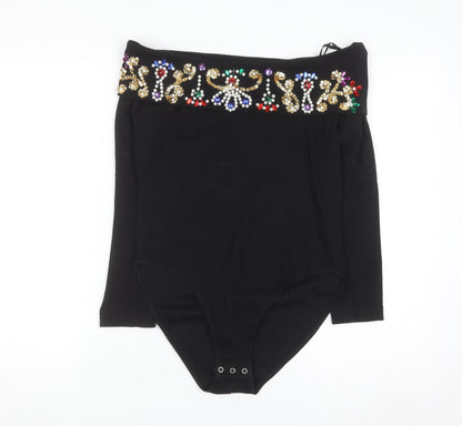 CX & CO Women's Black Off Shoulder Beaded Bodysuit Size 8