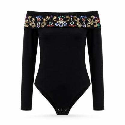 CX & CO Women's Black Off Shoulder Beaded Bodysuit Size 8