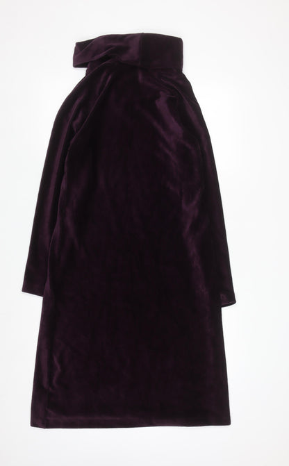 Women's Dark Plum Velour Roll Neck Shift Dress Size 12