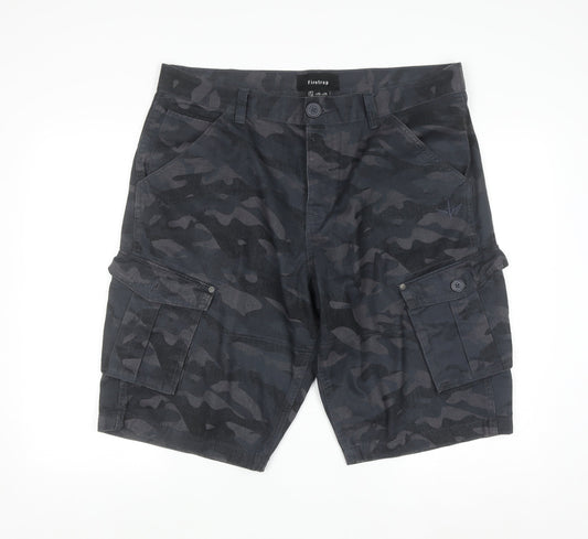 Firetrap Men's Black Camouflage Cargo Shorts 2XL Cotton